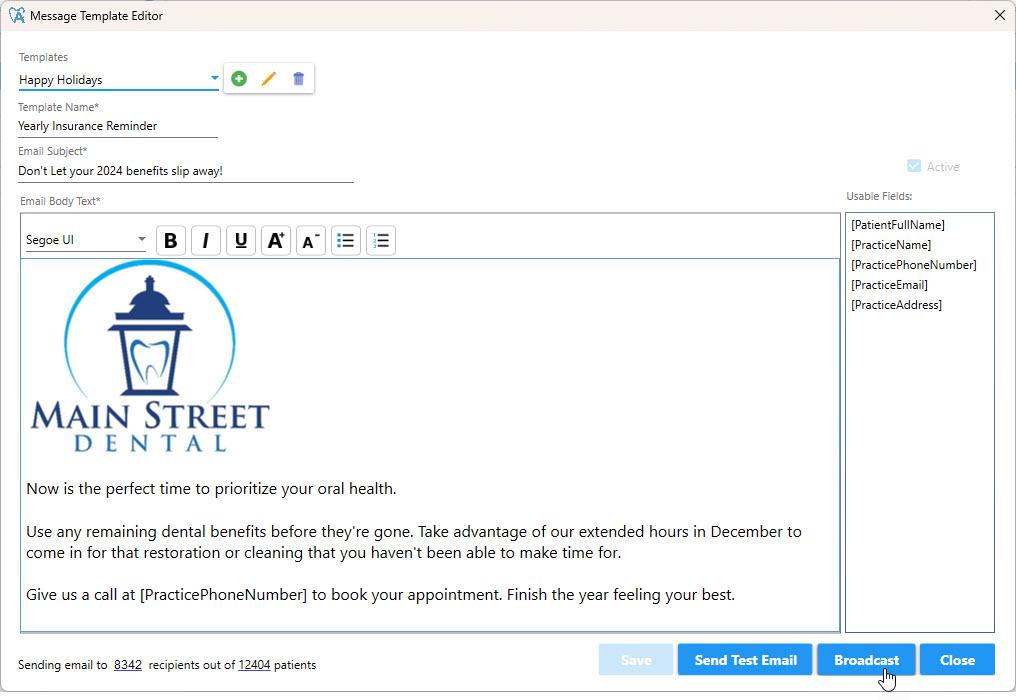 Another example from the Message Template Editor