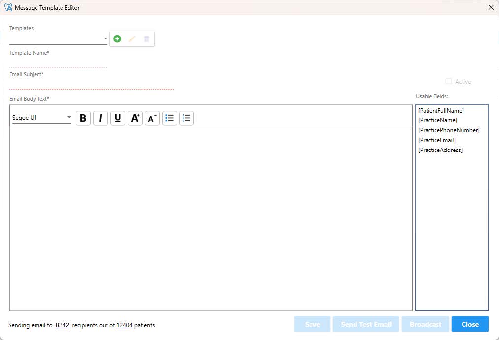 The Message Template Editor in ABELDent