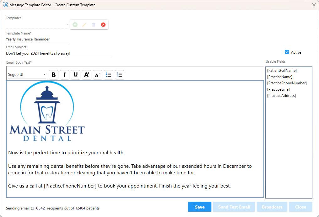 Adding images to your message in Broadcast Messaging.